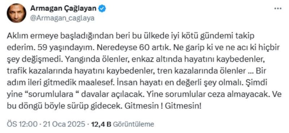 Armağan Çağlayan'dan 'Kartalkaya' tepkisi: 'Yine sorumlular ceza almayacak'