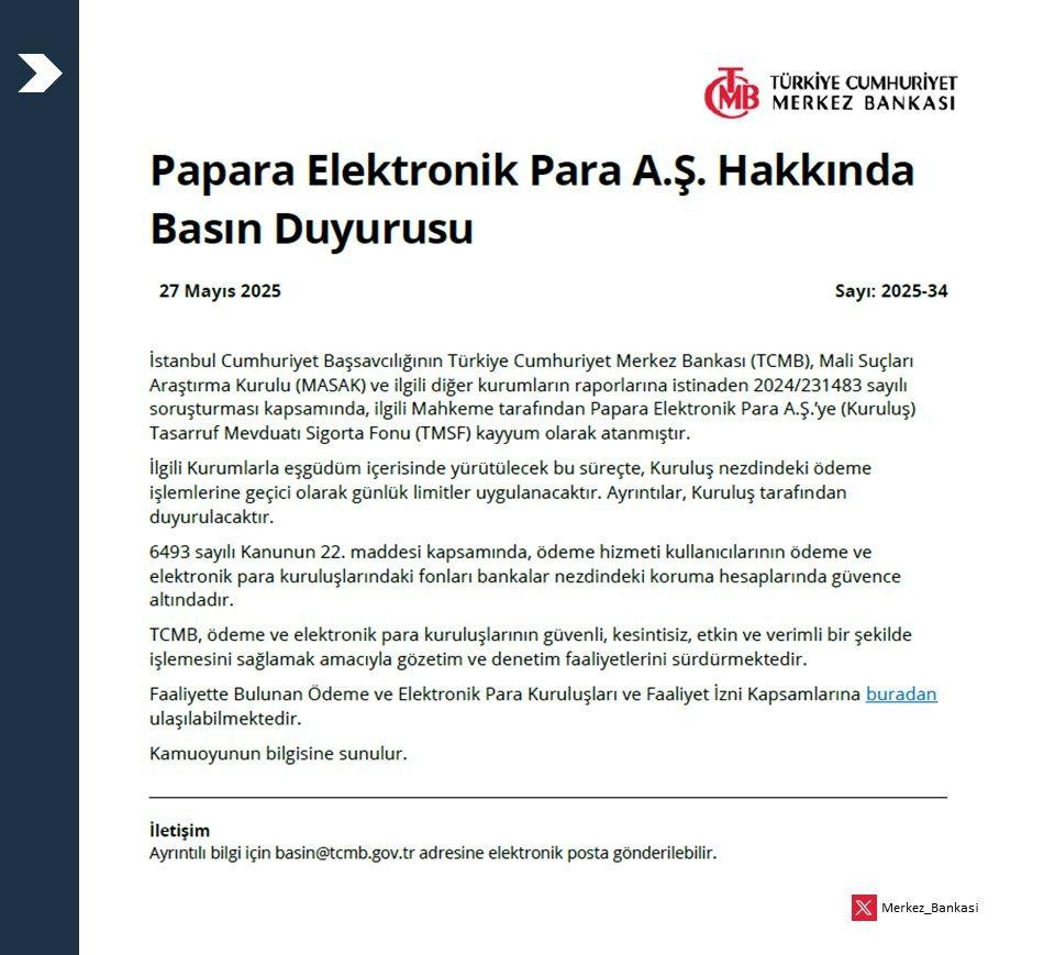 TCMB'den Papara açıklaması: Hesapta kalan paralar ne olacak?